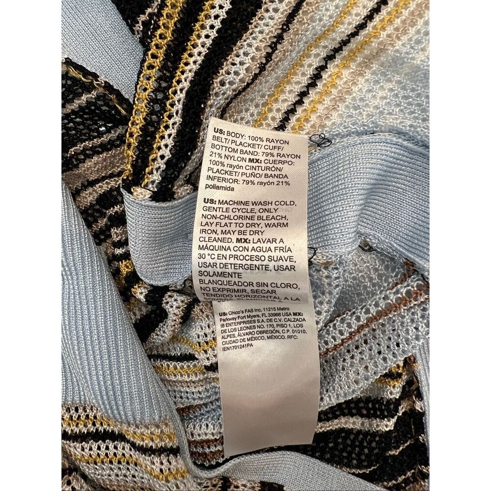 White House Black Market Women's Striped Belted Duster Cardigan Blue Tan Small - Picture 6 of 6
